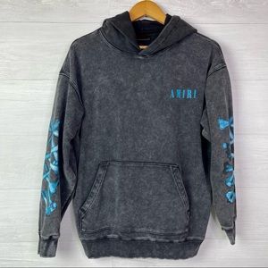 Amiri Bones Hoodie Blue Black Acid Wash Measured Large Hood Pouch